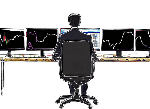 Un uomo seduto davanti a un computer che mostra le variazioni delle quote delle scommesse sportive