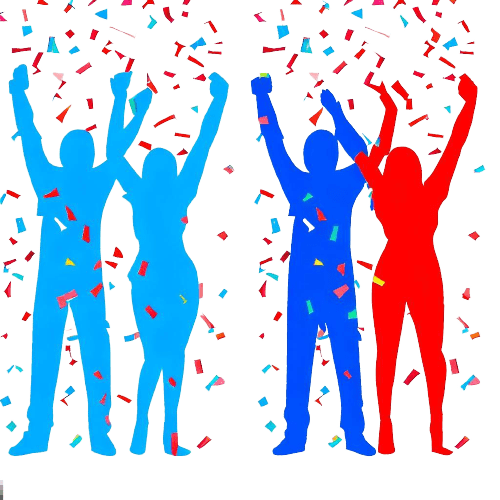 Quattro sagome di persone che festeggiano una vittoria