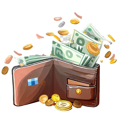 Un portafoglio contenente banconote e monete