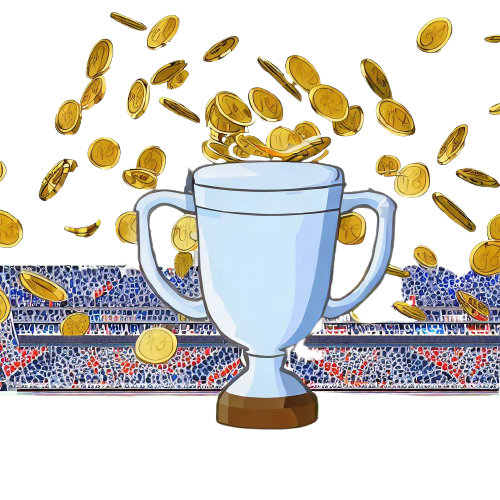 Una coppa da calcio e monete